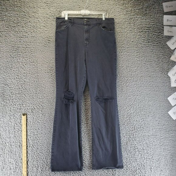 7 For All Mankind Jeans Womens 32 Black Tall Boot Distressed Denim - Picture 1 of 14